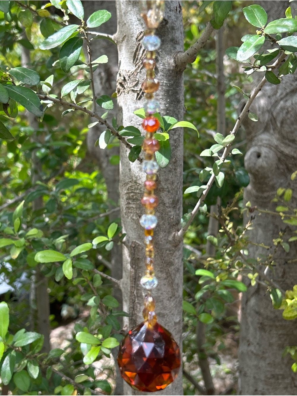 13” orange and amber crystal beaded strand suncatcher